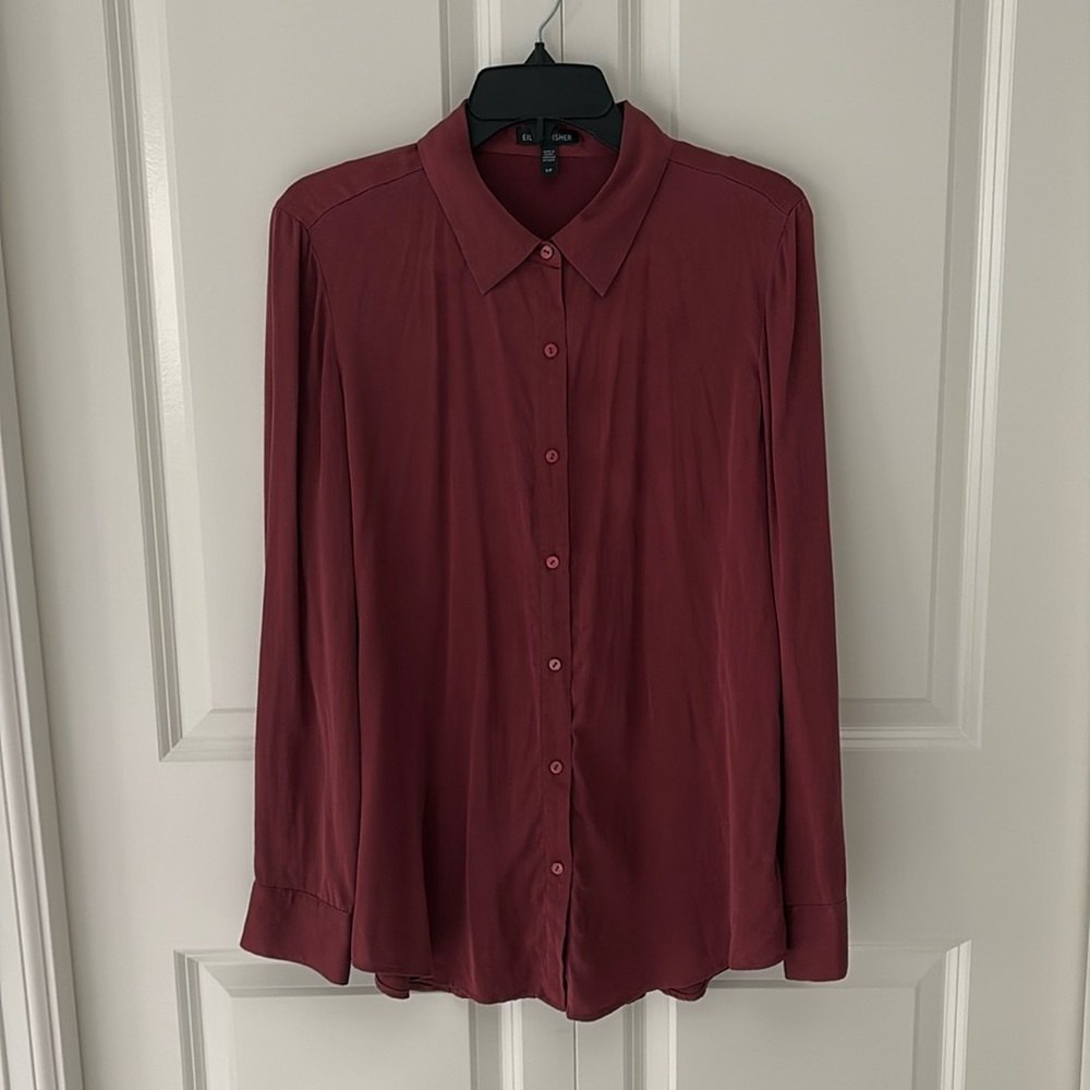Eileen Fisher silk blouse in beautiful cranberry red